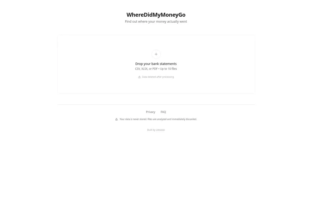 Screenshot of Where Did My Money Go captured from the live product